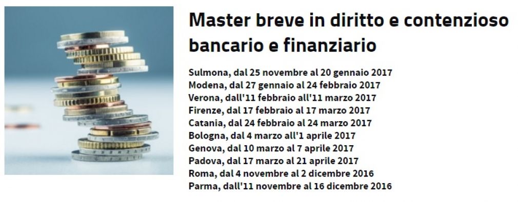 Master breve in diritto e contenzioso bancario e finanziario